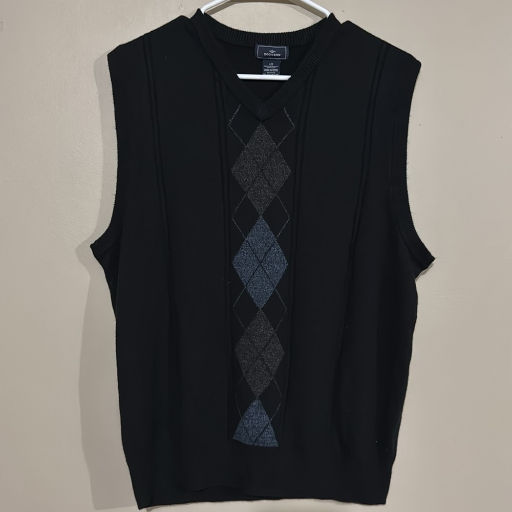 Dockers Men's Size Large Oxford Black Knit Sweater Vest Preppy Office Attire